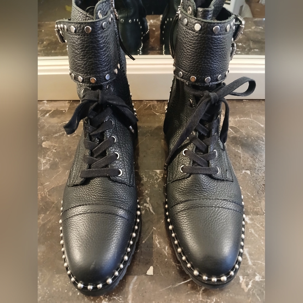 Sam Edelman Black Combat Boots with Silver Studs - Picture 2 of 11